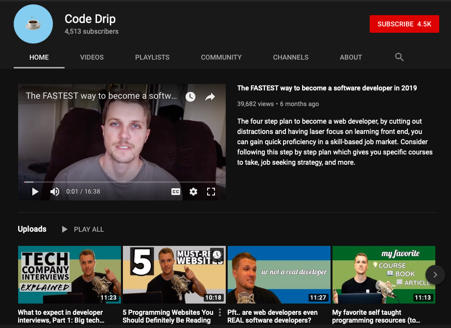 Aaron's Code Drip Youtube channel