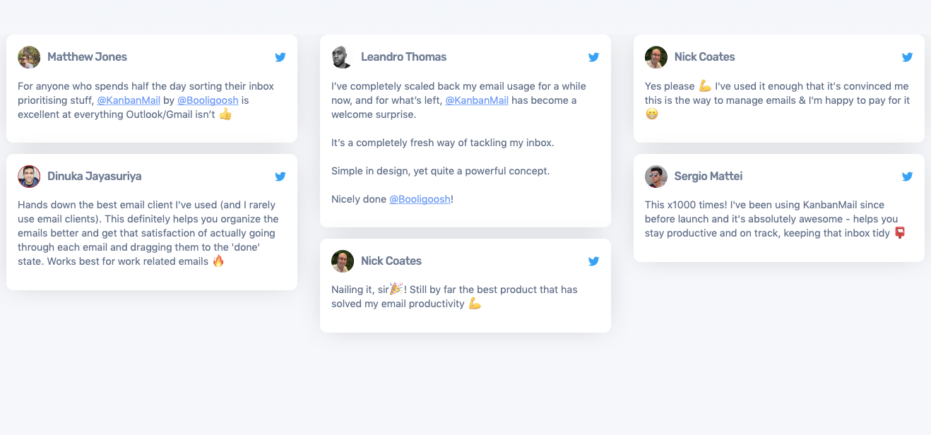 testimonials for KanbanMail