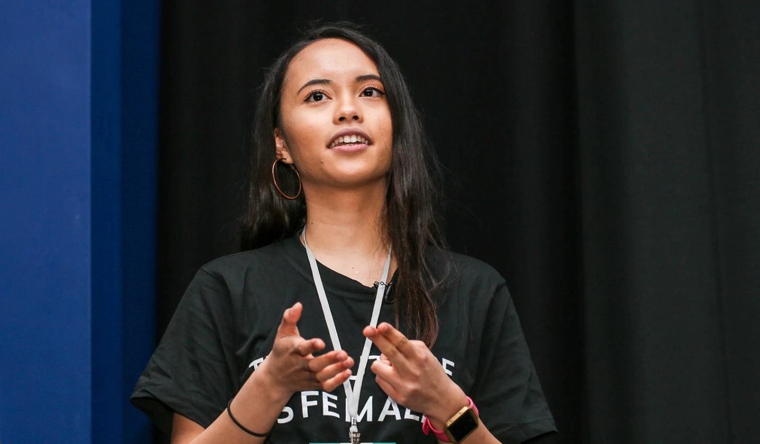 Pauline giving a presentation