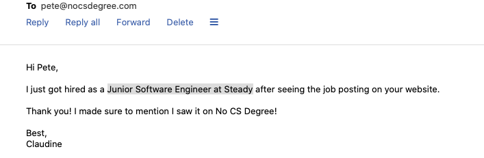 Email from person who got hired